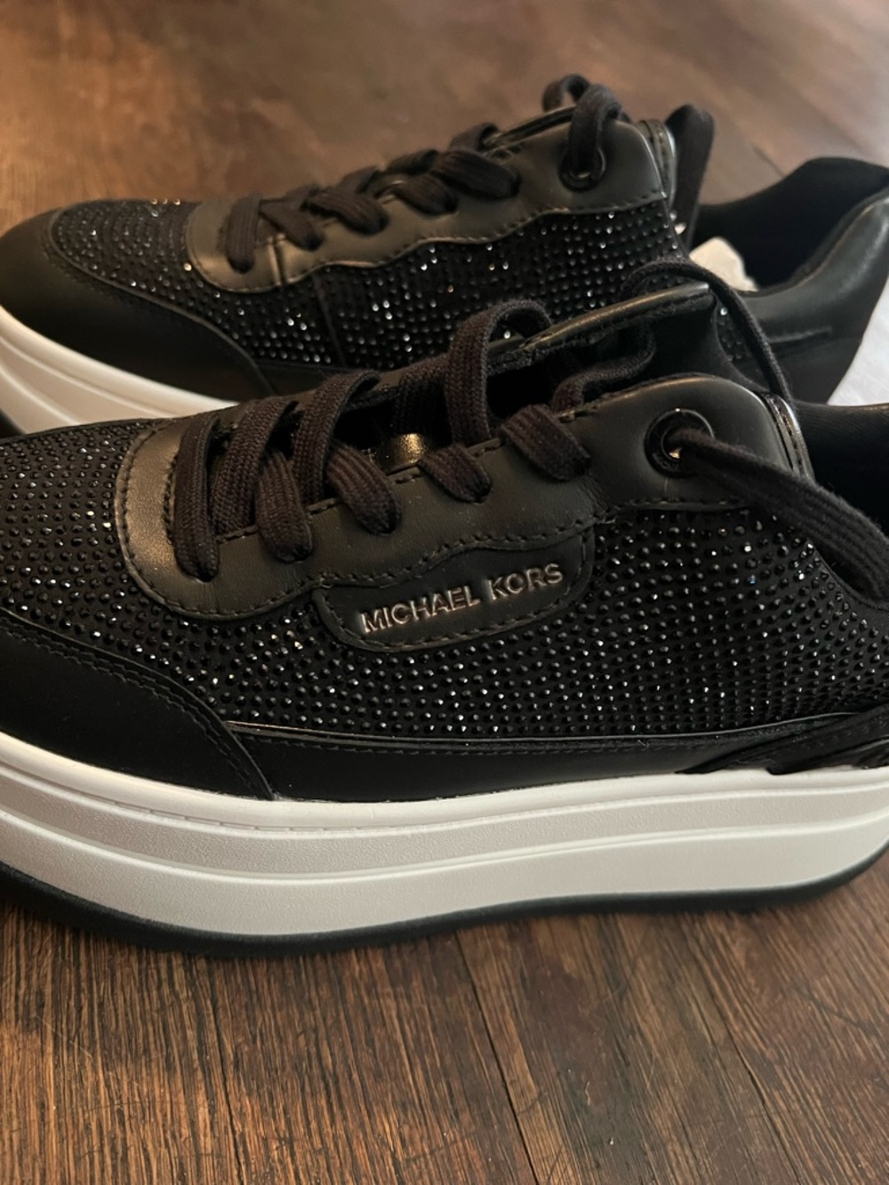 Michael Kors Black Platform Sparkle Sneakers with White Sole - Picture 3 of 8